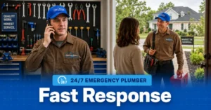 Davis & Sons plumber answering a 24/7 emergency call with fast response service at a Marietta home